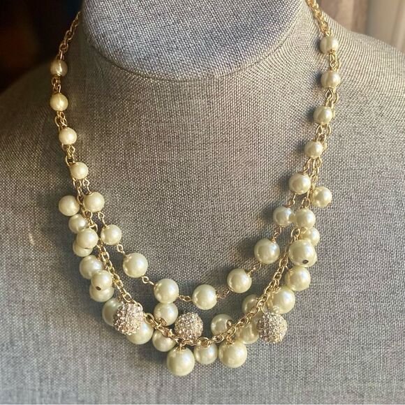 Anne Klein Faux Pearl & Rhinestone Necklace - Picture 1 of 4
